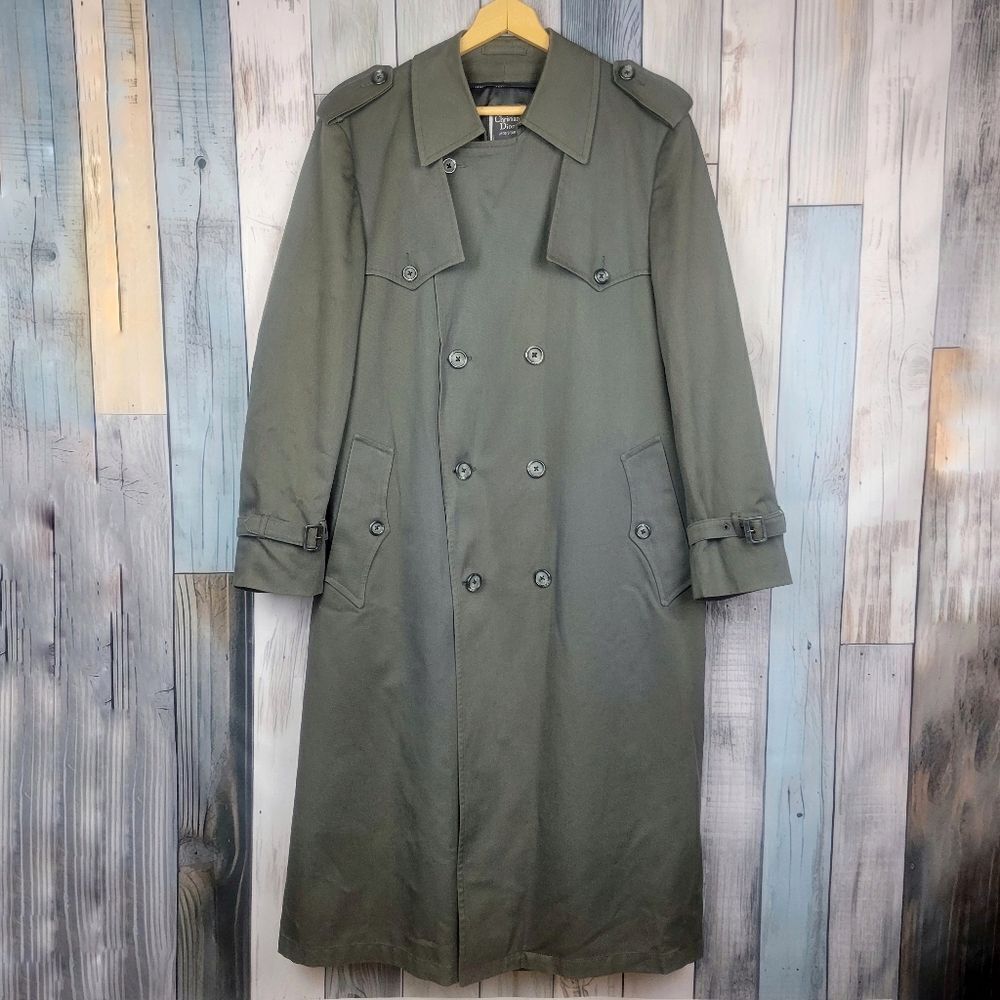 Vintage Christian Dior Monsieur Green Trench Coat with Belt size 40R